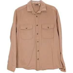 ASOS Design Button Up Shirt Top Long Sleeve Chest Pockets Tan Womens Medium